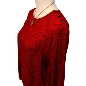 NWOT Liz Claiborne Red and Black Boho Rayon Mix Long Sleeve Blouse – Size 10